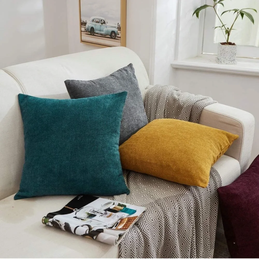 Luxury Home | Chic Peacock Teal Blue Soft Luxe Chenille Throw Pillow Covers